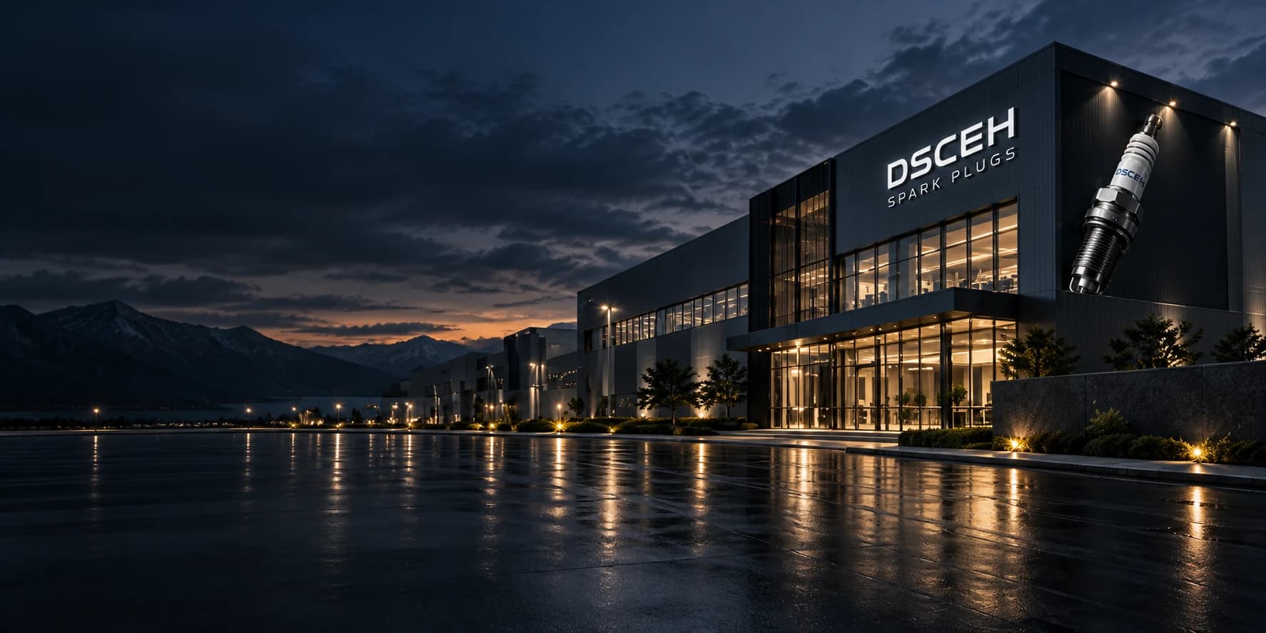 DSCEH factory exterior at dusk — architectural concept